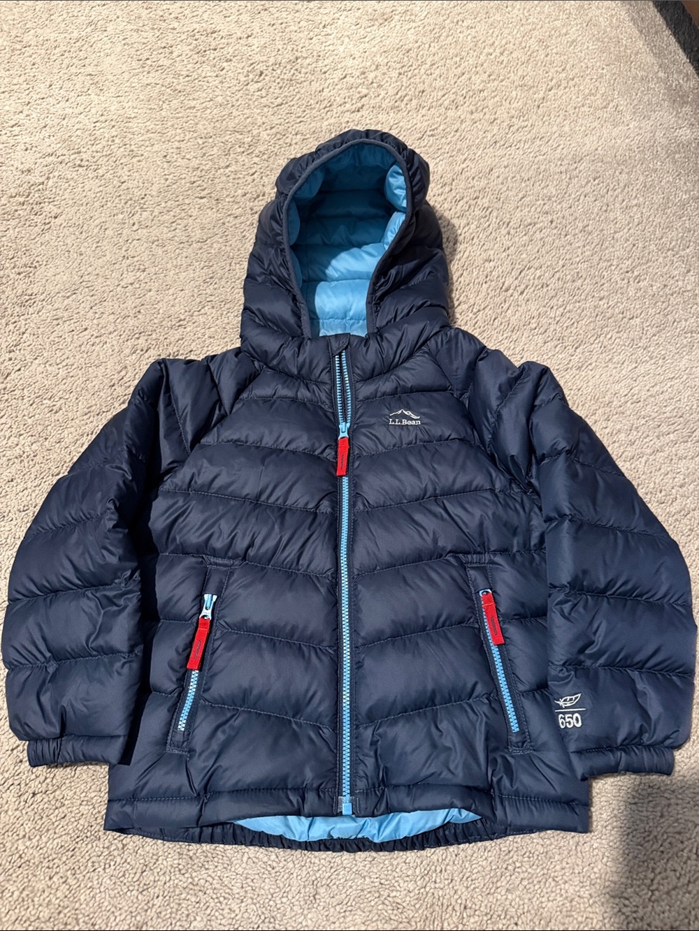 LL Bean Kids' Navy Hooded Ultralight 650 Down Jacket 4T
